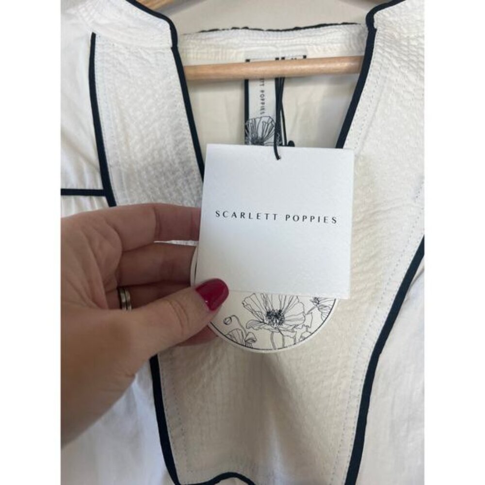 NWT Scarlett Poppies Ruffled Sleeves V Neckline Rose Top White Size: Medium - Picture 6 of 8
